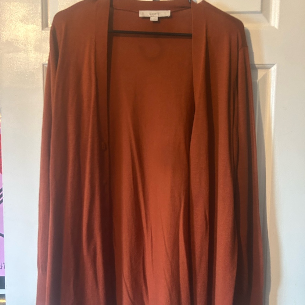 LOFT Brown Cardigan Sweater Lightweight Open-Front